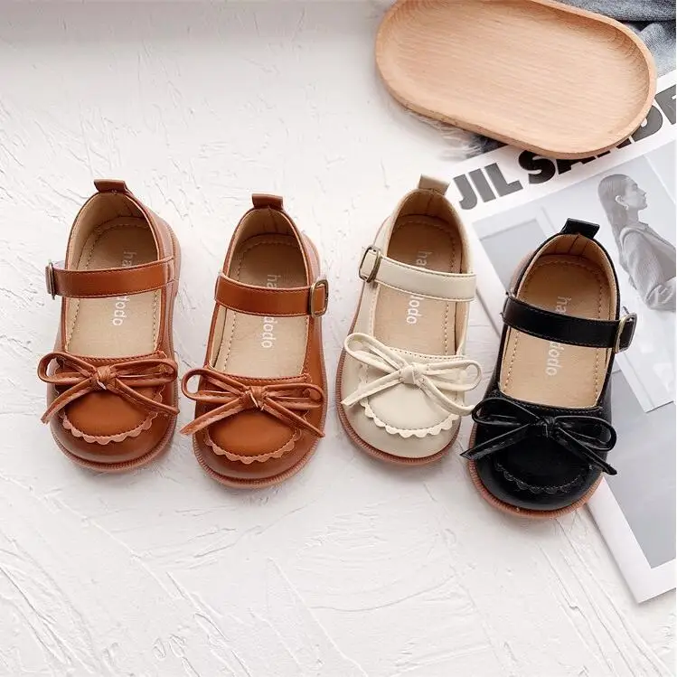 Girls' Baby Bowknot Leather Shoes Shallow Breathable Comfortable Princess Shoes Soft Soles 2023