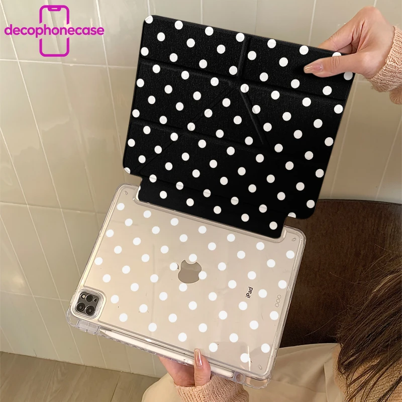 Chic Black & White Polka Dot Tri-Fold iPad Case
