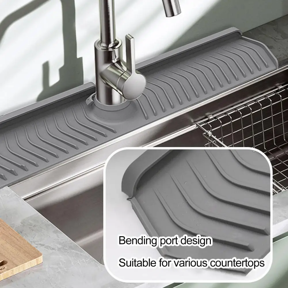 Tappetino Drenante In Silicone Per Rubinetto Da Cucina E Bagno, Paraspruzzi Con Foro Regolabile, 33,5x12 Cm, Anti Macchia, BPA Free