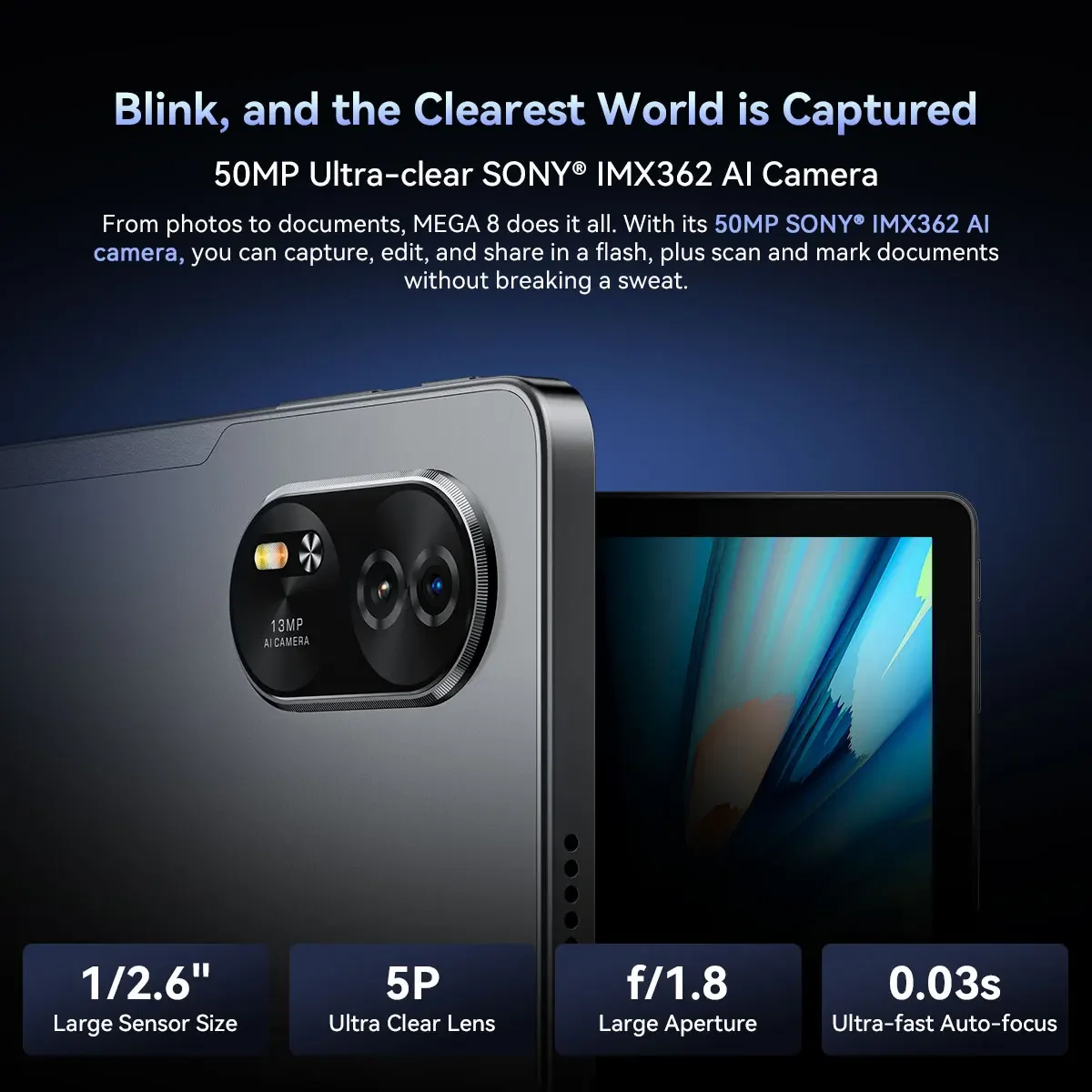 OSCAL Blackview MEGA 8 Tablet 11000mAh 13-inch FHD+ Display Unisoc T620, 12GB+24GB RAM 512GB ROM, 50MP Android 15, 4G Tablets PC