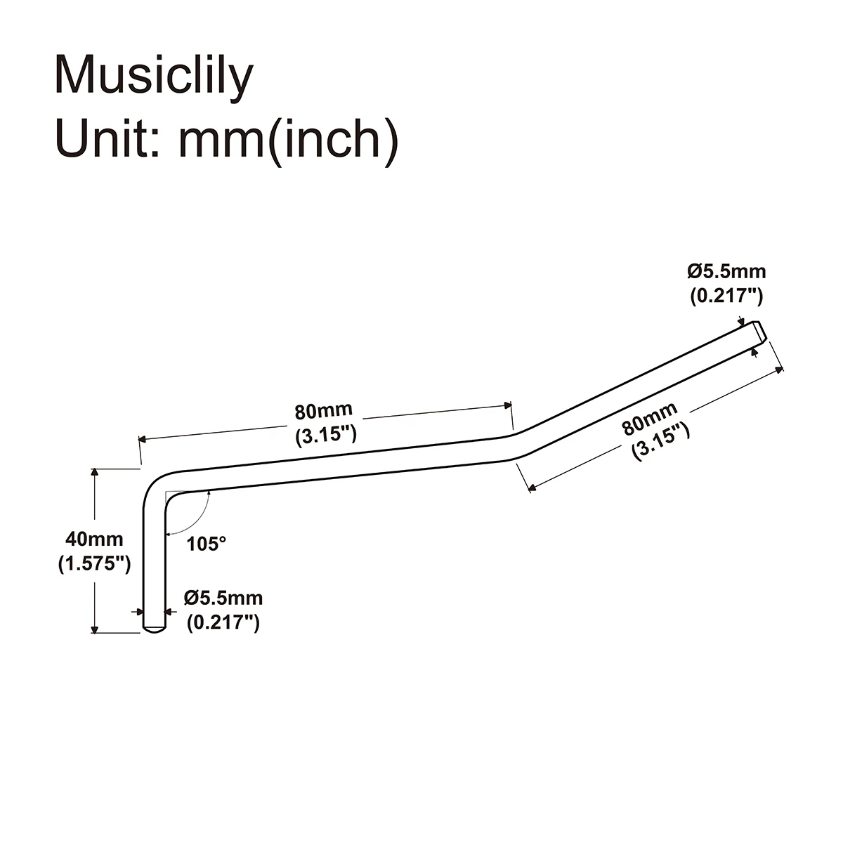 Musiclily Pro 5.5mm 스틸 푸시인 스타일 트레몰로 암 워미 바 비브라토 암 (ST 스타일 일렉트릭 기타 트레몰로 브리지용)