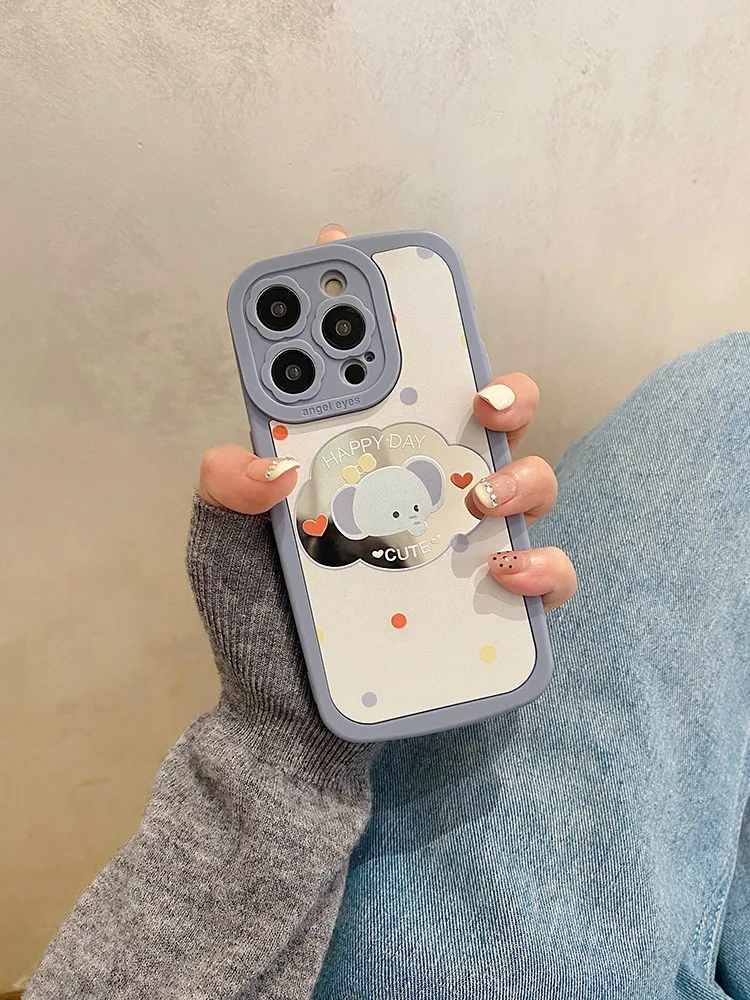 Bear Elephant Makeup Mirror Phone Case For iPhone