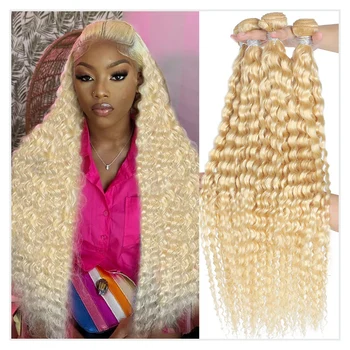 Deep Wave Human Hair 613 Bundles Hair Weave Bundles 30 32 34 36 38 40 Inches Honey Blonde Bundles Brazilian Remy Hair Extensions 1