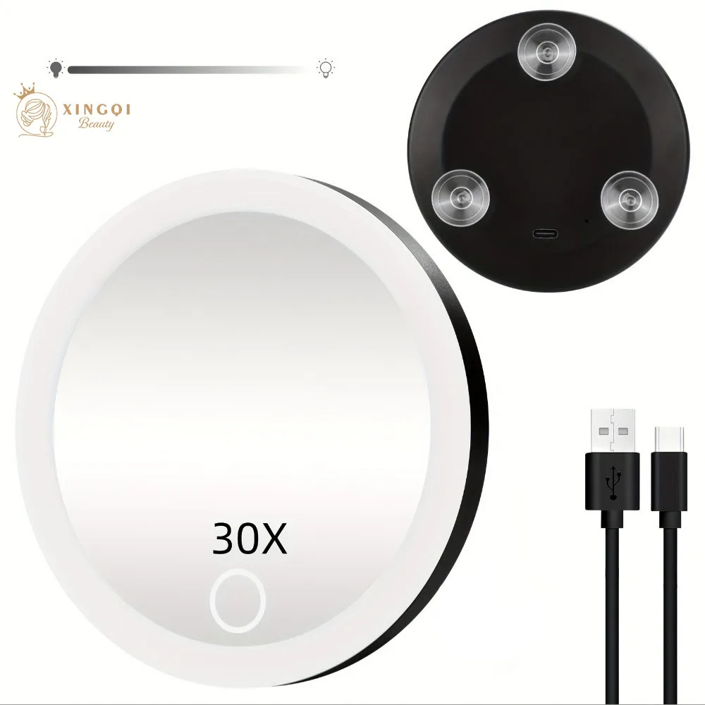 라이트 업 돋보기 10x led 20x 30x 이동식 흡입 컵 면도 usb 충전식 6 인치 가방 거울 빈티지