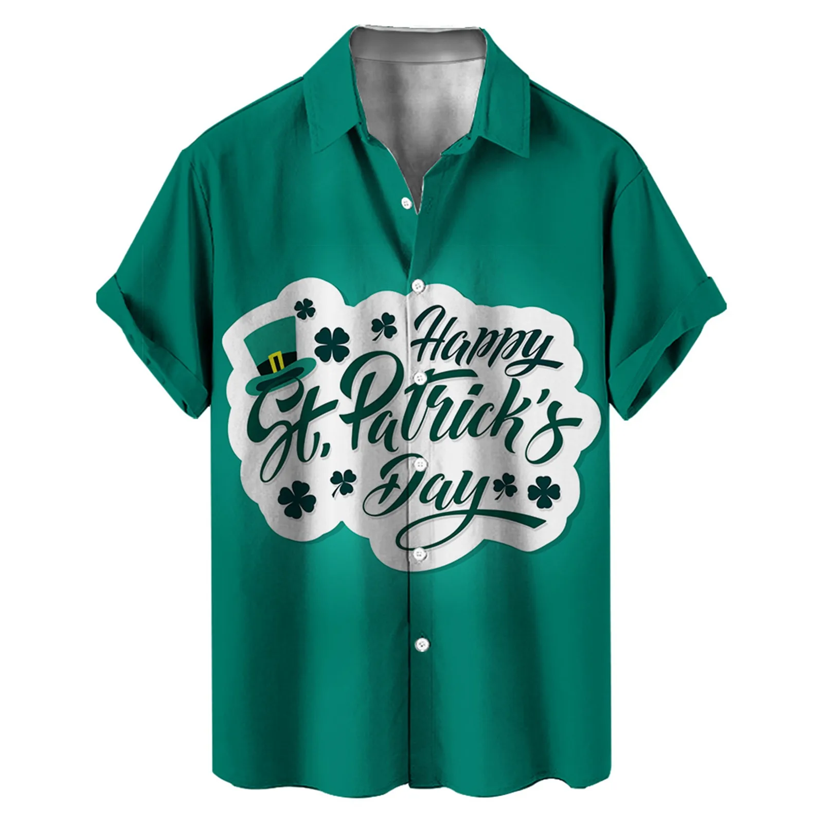 

Men's shirt Short-Sleeve St-Patrick-Day Blouses Tops Hombre shirts lapel-neck summer Irish-National-Day Green Clover camisas