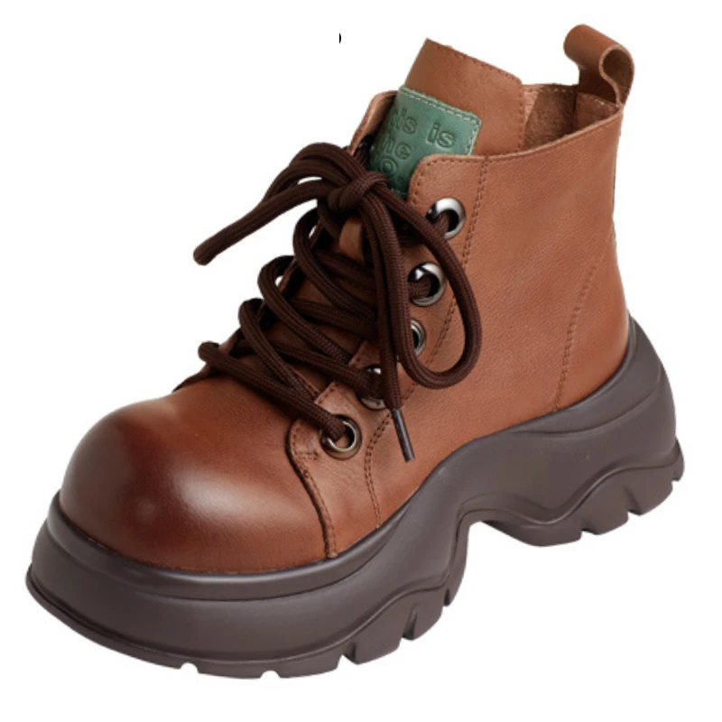 

5cm Cow Genuine Leather Wedge Ankle Booties Big Toe Women Boots ZIP Platform Fashion Ethnic Moccasins Autumn Spring Shoes