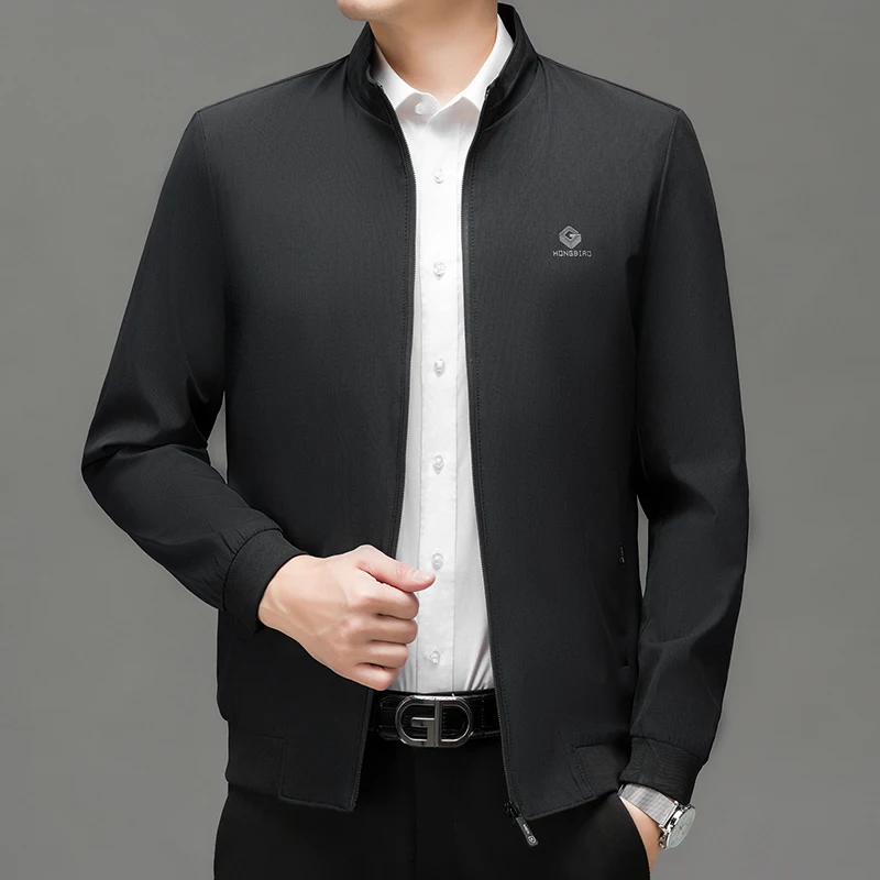 thumbnail image 1 of Chaqueta de negocios delgada para hombre, chaqueta de béisbol de manga larga fina para otoño, chaqueta de ciclismo a prueba de viento, chaqueta informal con cremallera sólida 2024, 1 of 4