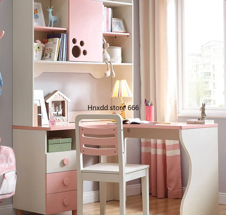 Student children's room desk bookcase combination integrated corner bookshelf