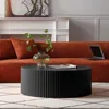 Black Round Coffee Table Modern Side Table End Table for Living Room, Wood Circle Drum Coffee Tables Contemporary Livin 4