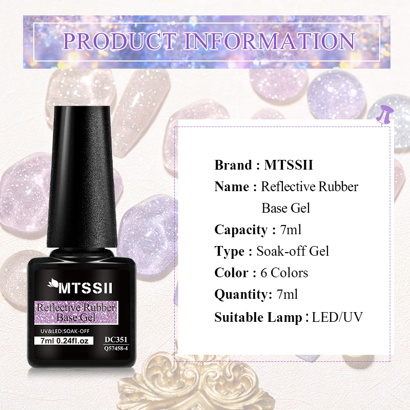 Mtssii 7ml Glitter Reflective Rubber Base Gel Nail Polish Laser Sparkling Semi Permanent Soak Off UV Gel Art Nails Varnish 5