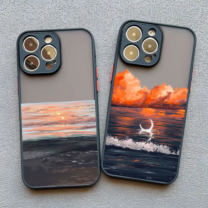 Pittura A Olio Per Iphone 12 11 14 13 15 Pro Max Blue Sea Scenery Phone Case Per Iphone 7 8 Plus Se2 Xs X Xr Cover Antiurto