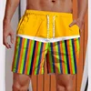 3D Printed Striped Flame Beach Shorts Men's Splicing Grid Pattern Board Shorts Summer Drawstring Breathable Hawaiian Swim Trunks 4