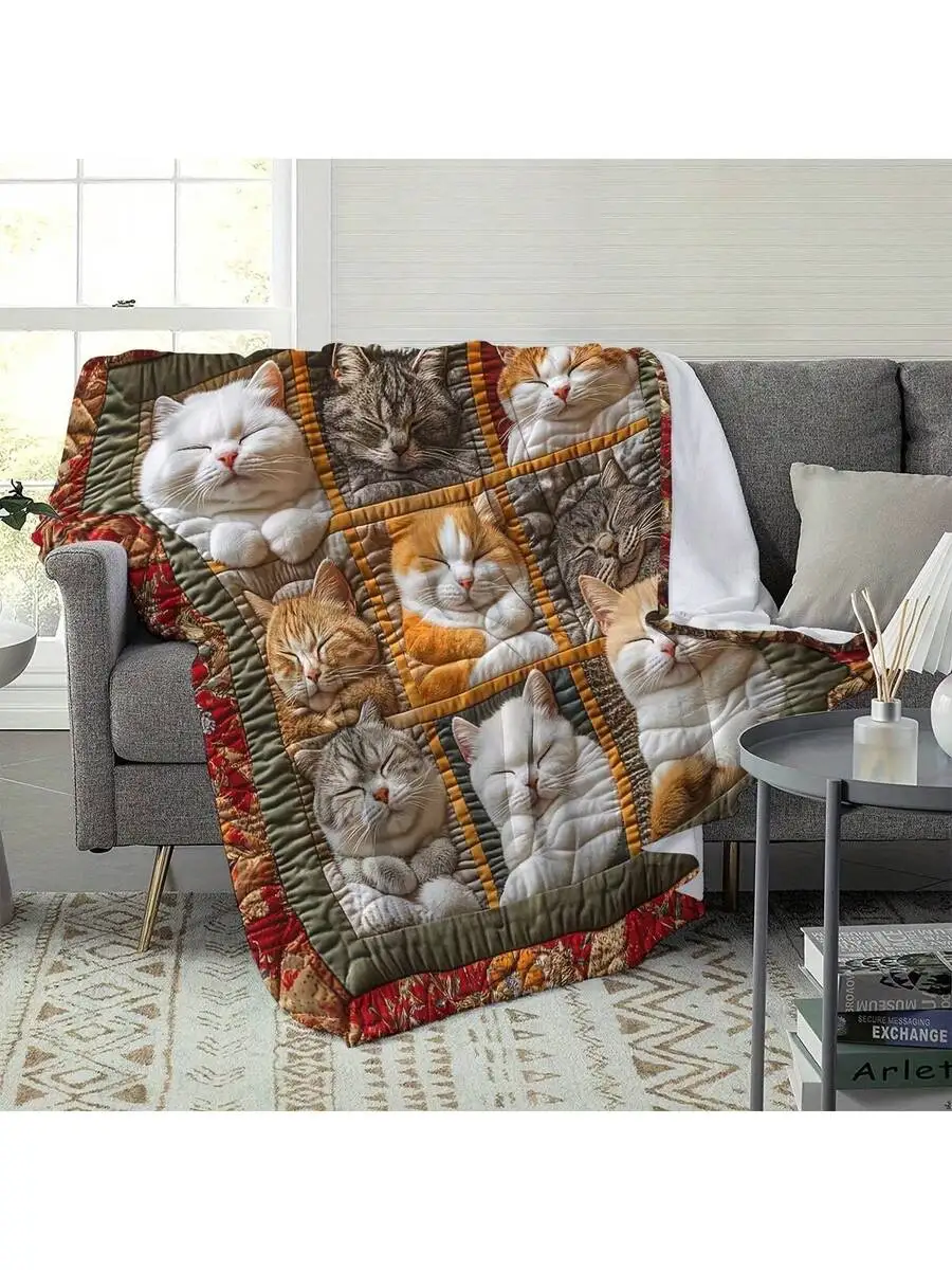 Cozy Cat Lover Plush Fleece Throw Blanket, All Season Soft for Sofa Office, Christmas Gift for Girlfriend Partner Family