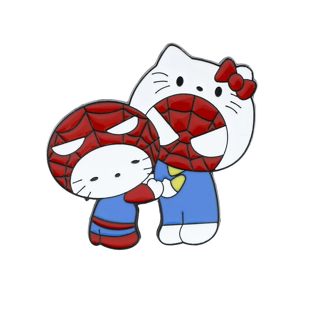 Cute Cat Enamel Pin - Hello Kitty Cosplay Spider-Man Sanrio Collectible Badge Jewelry for Backpack Accessory Lapel Brooch