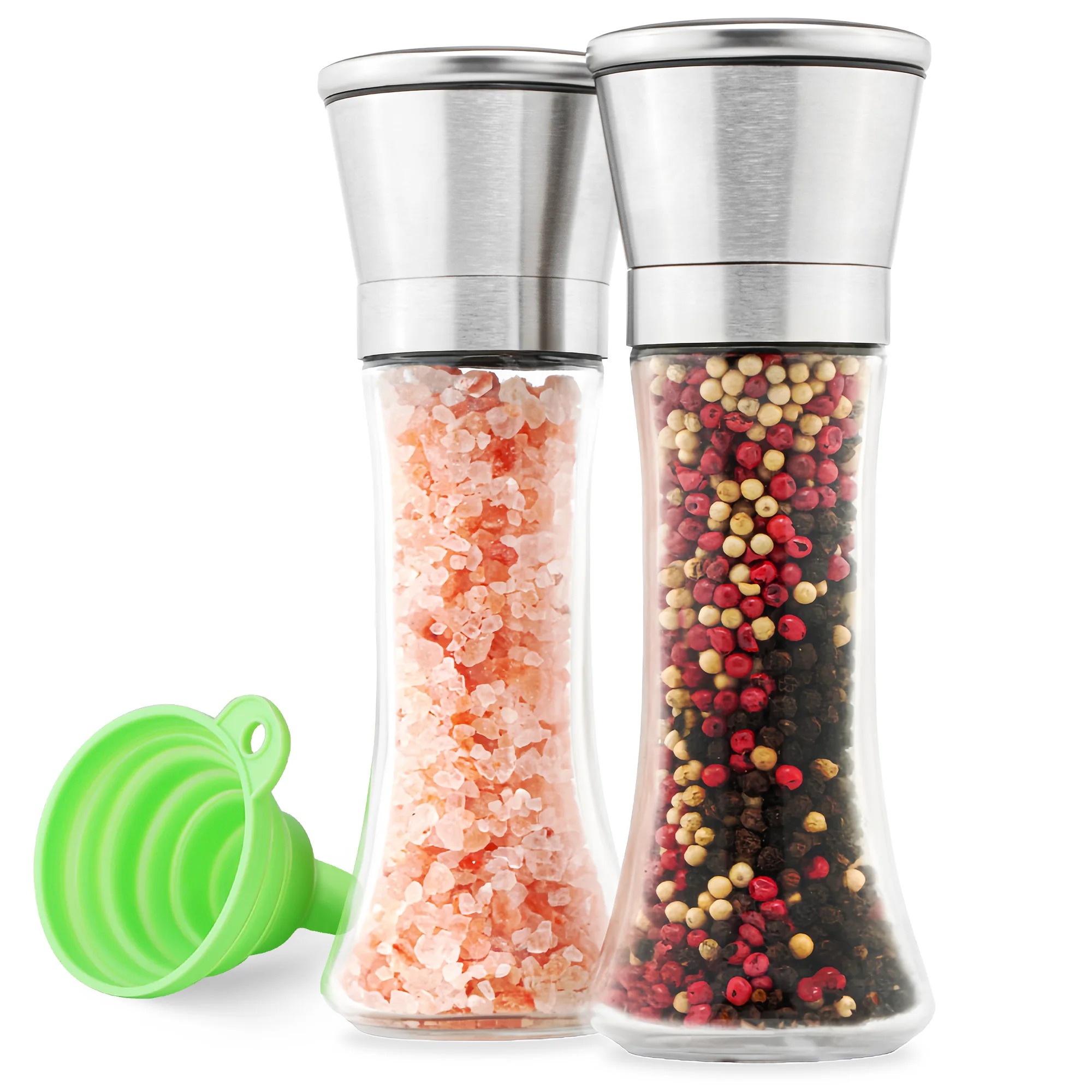 Stainless Steel Salt and Pepper Grinder Set Pepper Mill Salt Mill Adjustable Coarseness Glass Spice Shakers
