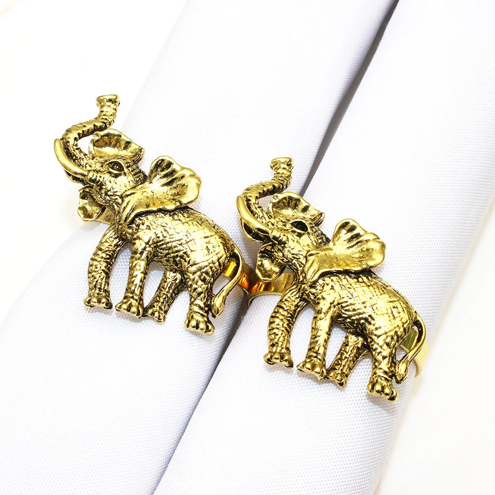 6Pcs Retro Elephant Napkin Rings Animal Napkin Holders for Easter Birthday Christmas Wedding Party Table Decorations ERM168