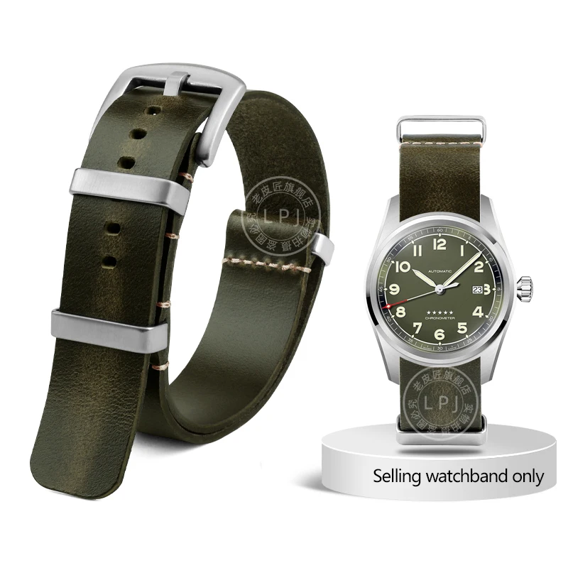 thumbnail image 1 of Correa de reloj de piel de vaca para Omega Seamaster Seiko Hamilton Tudor Correa de reloj retro de una pieza Pass Belt 20 mm 22 mm, 1 of 5