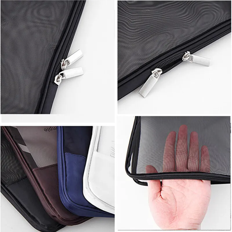Big Size Pocket Folders Mesh Zipper File Bag Translucent Book Storage Document Box File