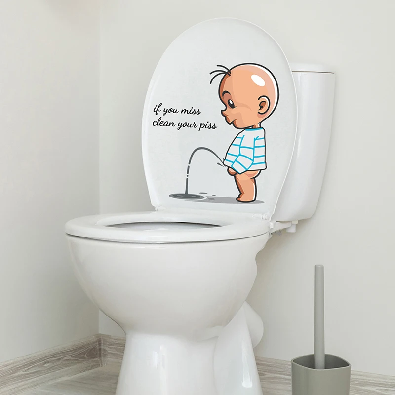 PVC Funny Toilet Warning Stickers Child Urination Lid Decoration Removable Wall Stickers 1pc