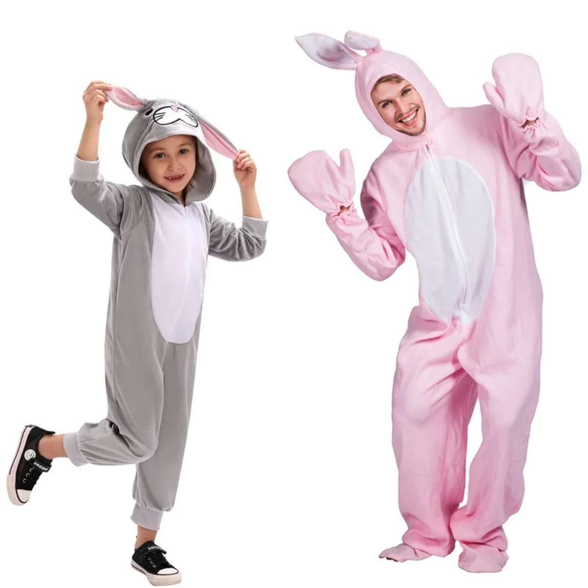 

Easter Rabbit Cosplay Costume for Adult Kids Cute Animal Jumpsuit with Cap Halloween Party Dress Up Stage Performance Outfits