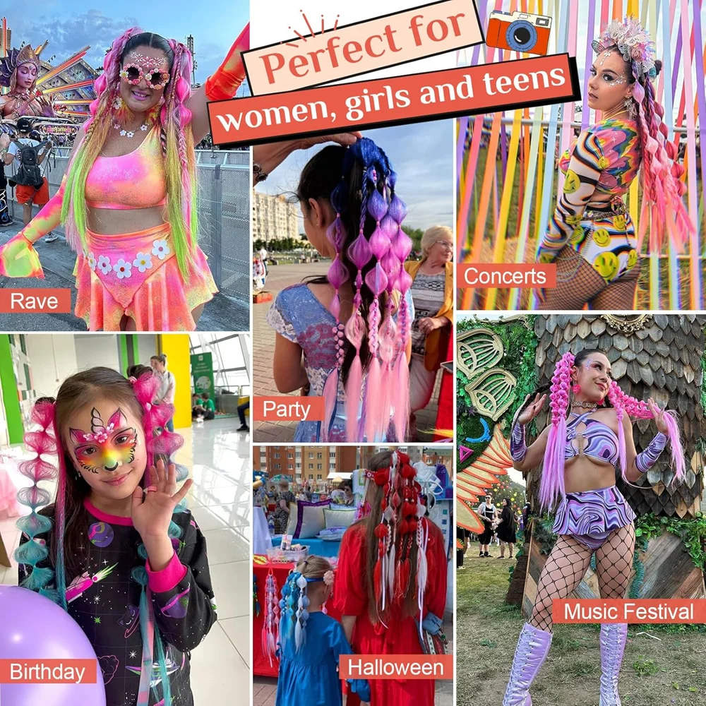 24 Inch Synthetic Ponytail Extension Corlorful Bubble Braid Long Lantern Braided Ponytail Hair Tie Straight Hairpieces for Women