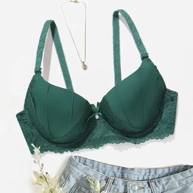 Beauwear Reggiseno Floreale Verde Ricamato Con Reggiseno Push-Up Pendente Con Reggiseni Con Ferretto In Schiuma 75B 80B 85B-W8001