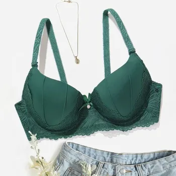 Beauwear Green Embroidred Floral Bra with Pendent Push Up Bra with Foam Pad Underwire Bras 75B 80B 85B-W8001 1