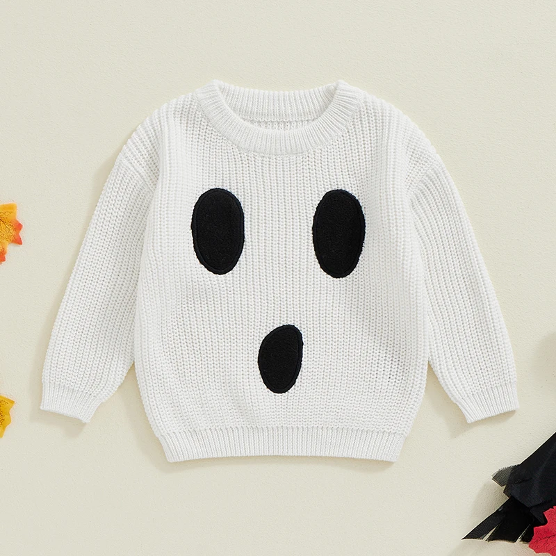 BeQeuewll Winter Baby Sweater for Halloween Girl Boy Knitwear Long Sleeve Crew Neck Ghost Kids Jumpers Toddler Pullover Clothes