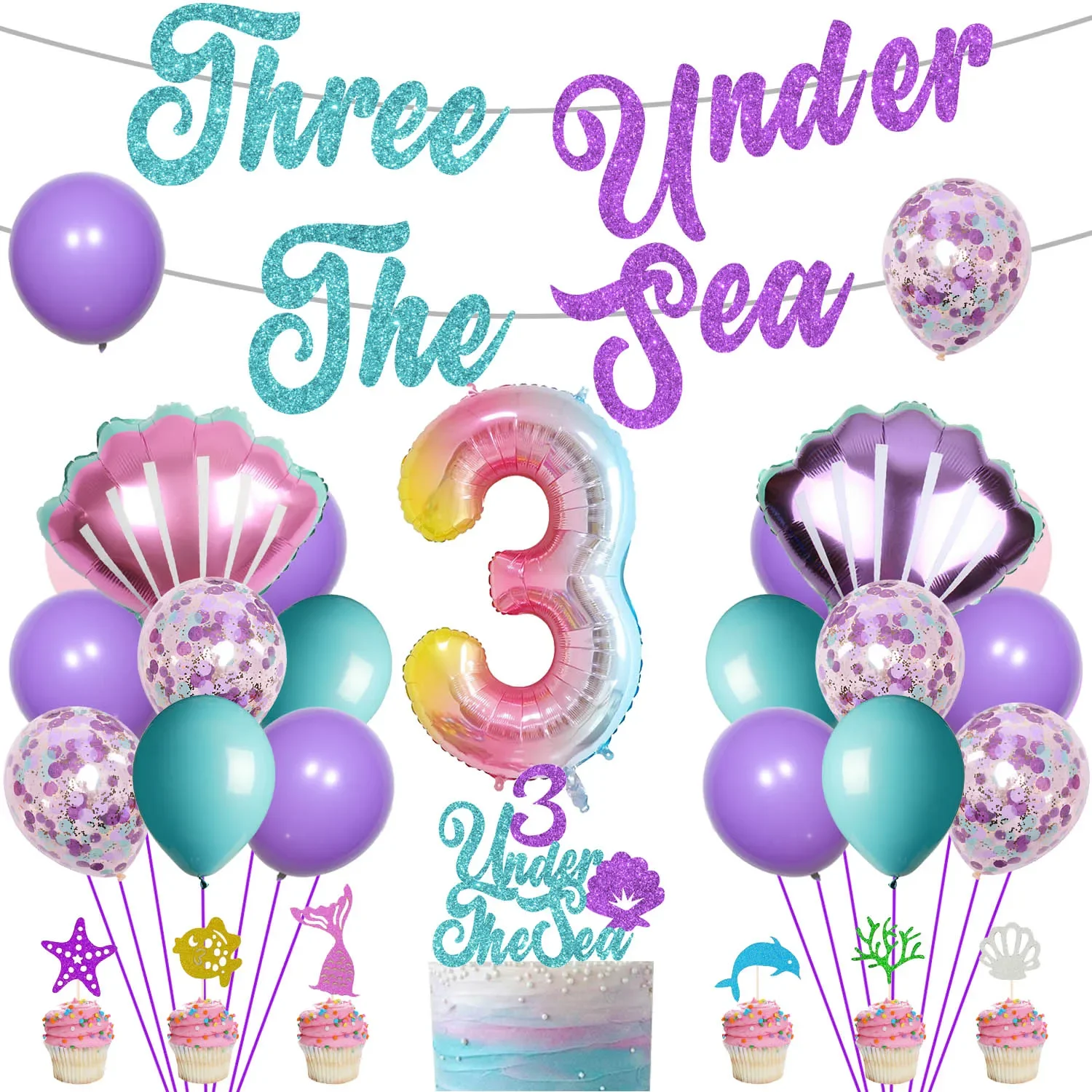 

Shell Confetti Balloons for 3rd Birthday Party, Girls' Shell Decor, Under the Sea, Party Supplies