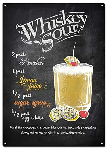

Whiskey Sour Metal Tin Signs, Drinks and Cocktails Colorfast Posters, Decorative Signs Wall Art Home Decor