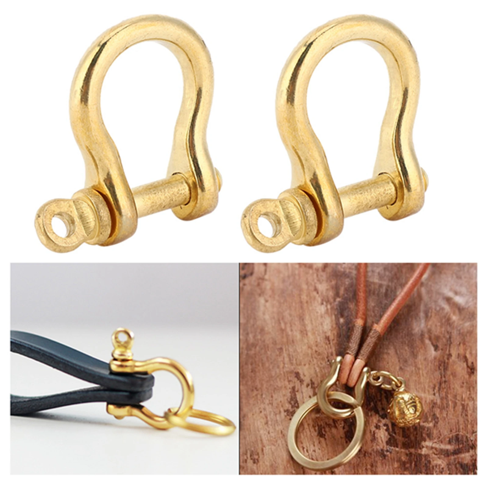 2 Set Anchor Shackle Pure Brass U Type Fob Key Ring Hook Golden Connection Buckle 10mm Anchor Shackle Bow Brass