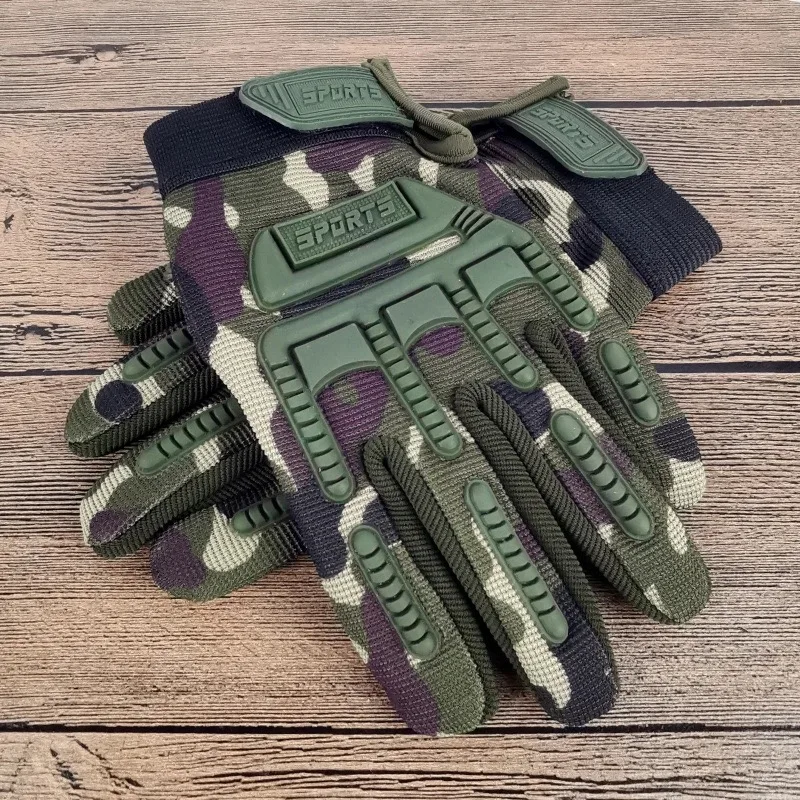 2PCS Kids Full Finger Gloves Anti-slip Hard Protect Gear Riding Gloves Camouflage Combat Glove