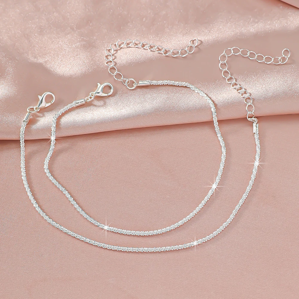 LATS Shiny Sparkling Simple Anklet for Women Gold Silver Color Elegant Jewelry Female Beach Ankle Bracelet on Foot - detail 27