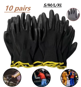 10 paia di guanti di sicurezza durevoli neri e rossi: antiscivolo, resistenti all'usura, protezione ESD per giardinaggio e lavorazione del legno