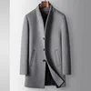 Autumn Winter Men's Stand Collar Woolen Coats Smart Casual Long Outerwear Men Fashion Thick Warm Long Coat Wool Blends Trench