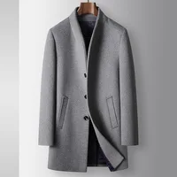Autumn Winter Men's Stand Collar Woolen Coats Smart Casual Long Outerwear Men Fashion Thick Warm Long Coat Wool Blends Trench
