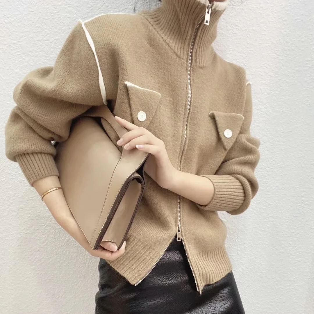 

Casual Zipper Cardigan for Women Solid Sweaters Coat Women's Jacket Elegant Ladies knitwear Crop Tops Female Streetwear