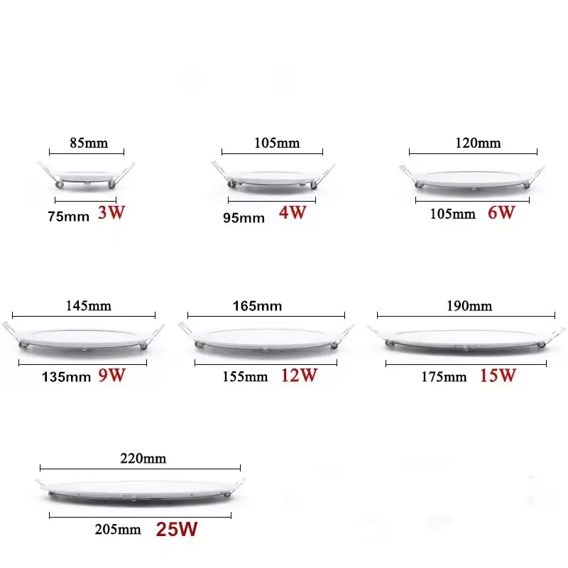 초슬림 LED 패널 다운라이트 3W 6W 9W 12W 15W 25W 원형 LED 천장 매입등 AC85-265V LED 패널 디밍 가능 램프