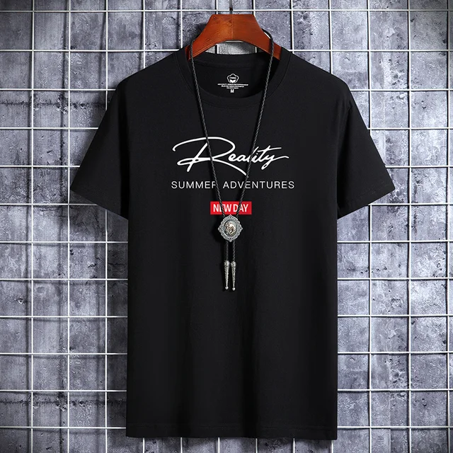 2022 NEW Letter Printing 100% Cotton Men T Shirt Hip-Hop Cotton T-shirt O-neck Summer Male Causal Tshirts Fashion Loose Tees J02 Black