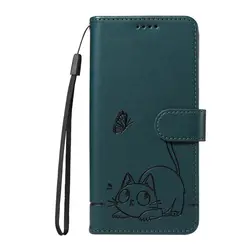 Luxury Leather Wallet Flip Cover - Magic Series Cat Design for Honor X6A (Army green)