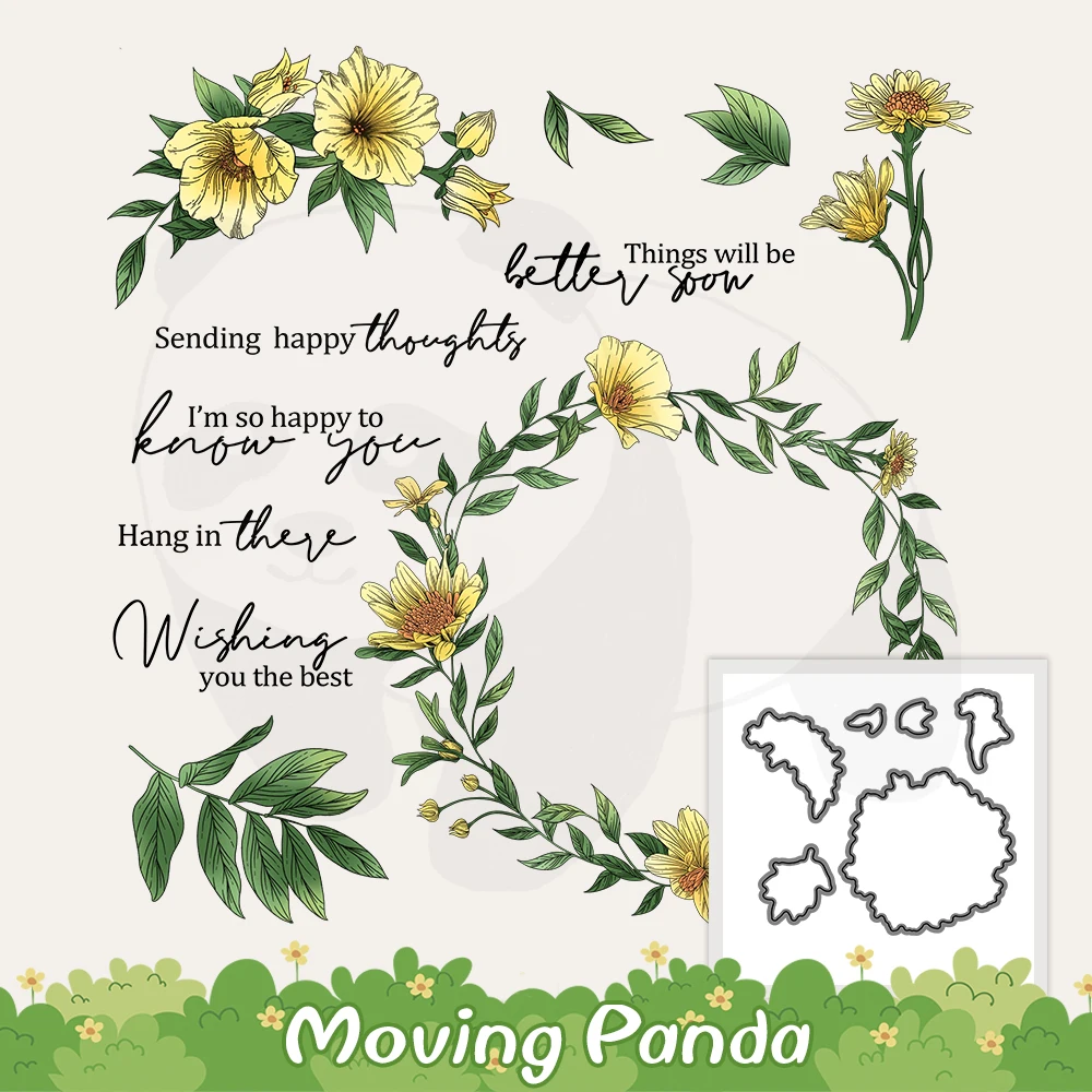 

Spring Blooming Floral Flowers Wreath Cutting Dies Clear Stamps DIY Scrapbooking Metal Dies Silicone Stamps For Cards Albums