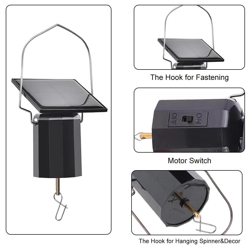 Wind Chime Spinner Solar Motor with Hook Solar Powered Wind Chime Auto Rotate Hanging Hook Rotary Motor Home Balcony Decoration 6