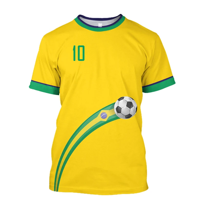 Five Star Brazil T Shirt Men Brazilian Flag Selection Soccer Team Shirt O-Neck Oversized Short Sleeve Men's Clothing Tops Tees