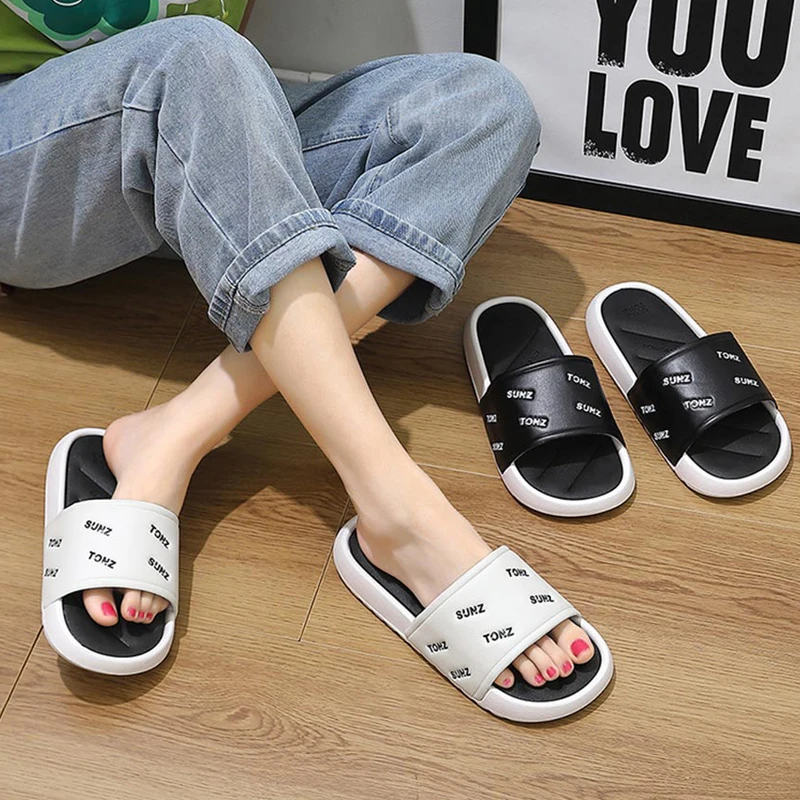 

Сланцы для мужчин и женщин, домашние сандалии на мягкой подошве, Нескользящие, Эва, плоская подошва, тапочки с надписью, летние Тапочки