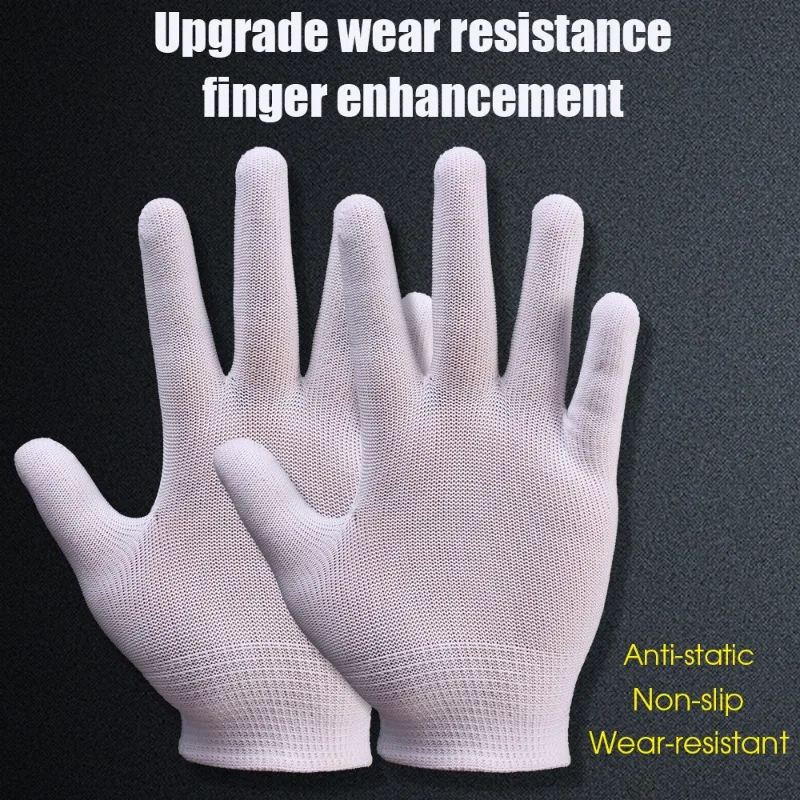 Safety Work Gloves White Thin Nylon with Elastic Wrist Opening Non-slip 1/5Pairs For Labor Work Gardening