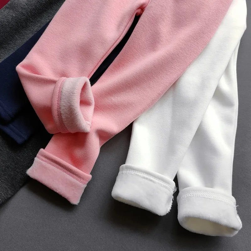 Sweet Girls Pants Kids Boys Thick Warm Trousers Winter Children Casual Solid Color Warm Pants Girls Leggings Gray Pink Wine 5