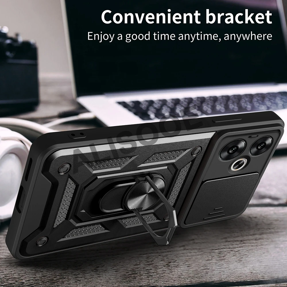Slide Camera Lens Ring Stand Holder Shockproof Phone Cover