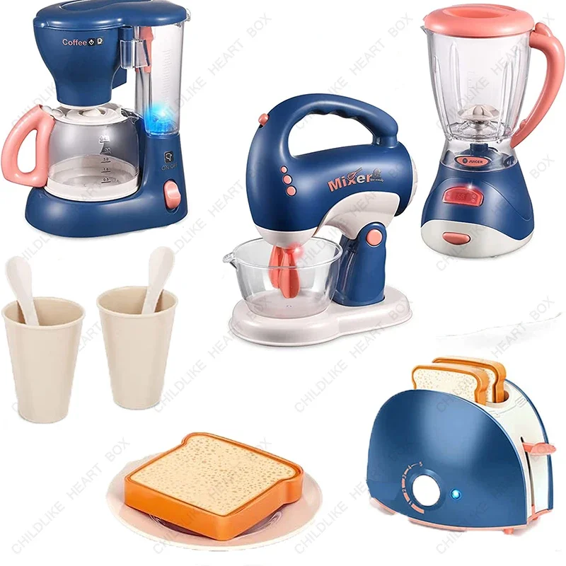 Mini Household Appliances Kitchen Toys Pretend Play Set with Coffee Maker  Blender Mixer Juicer Toaster Washing Machine for Kids