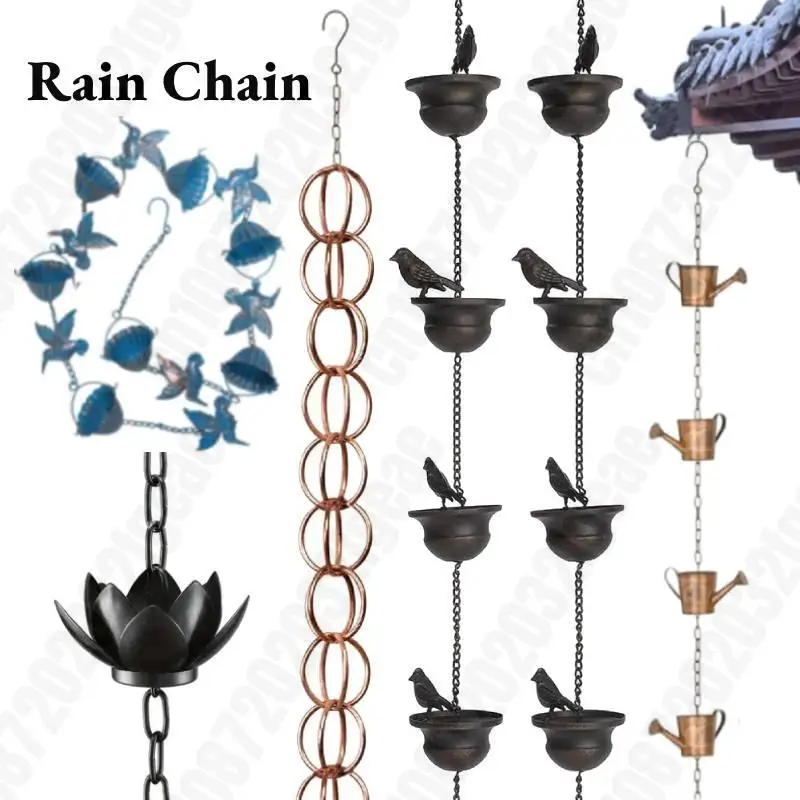 Creative Metal Rain Chain Birds On Cups Hanging Rain Catcher Gutter Roof Decoration Metal Drainage Chain Downspout Tool