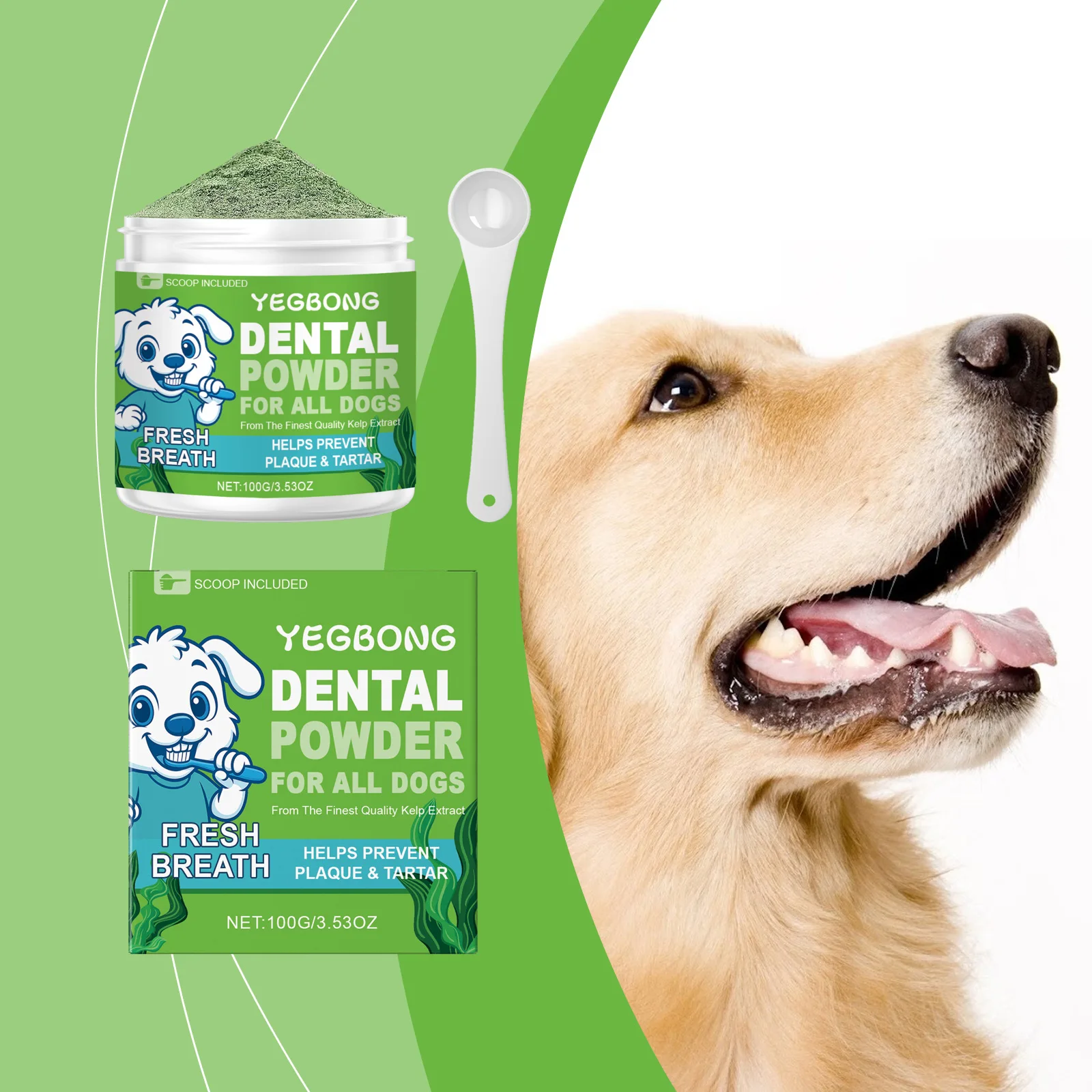 Powder for Dogs Teeth Prevents Tartar Teeth Cleaning Fresh Breath Eliminate Oral Odors Dog Teeth Cleaning Powder with Spoon 100g